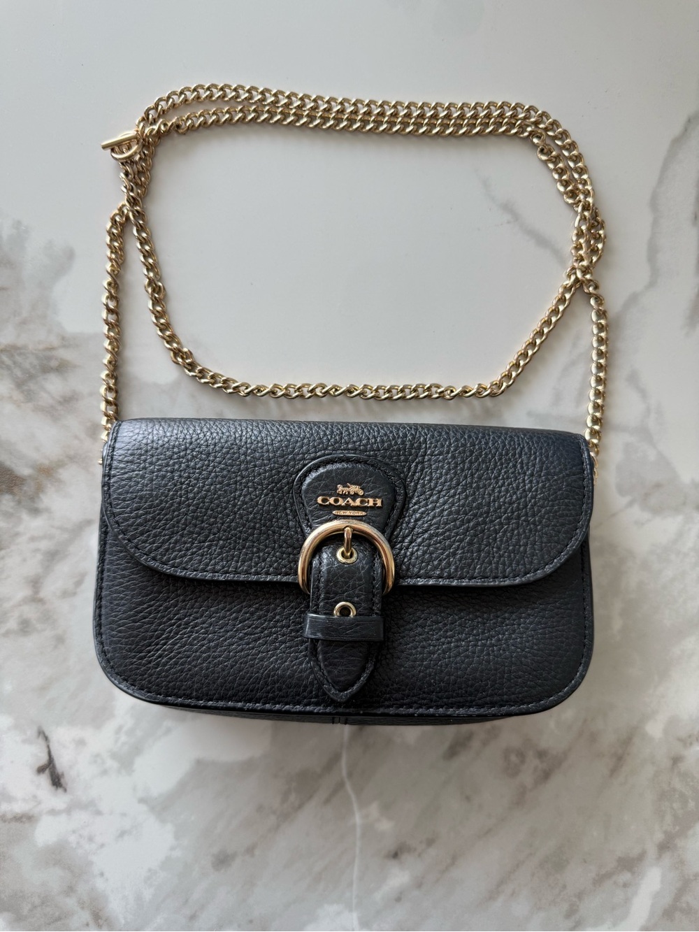 Coach Black Pebbled Leather Crossbody with Gold Hardware